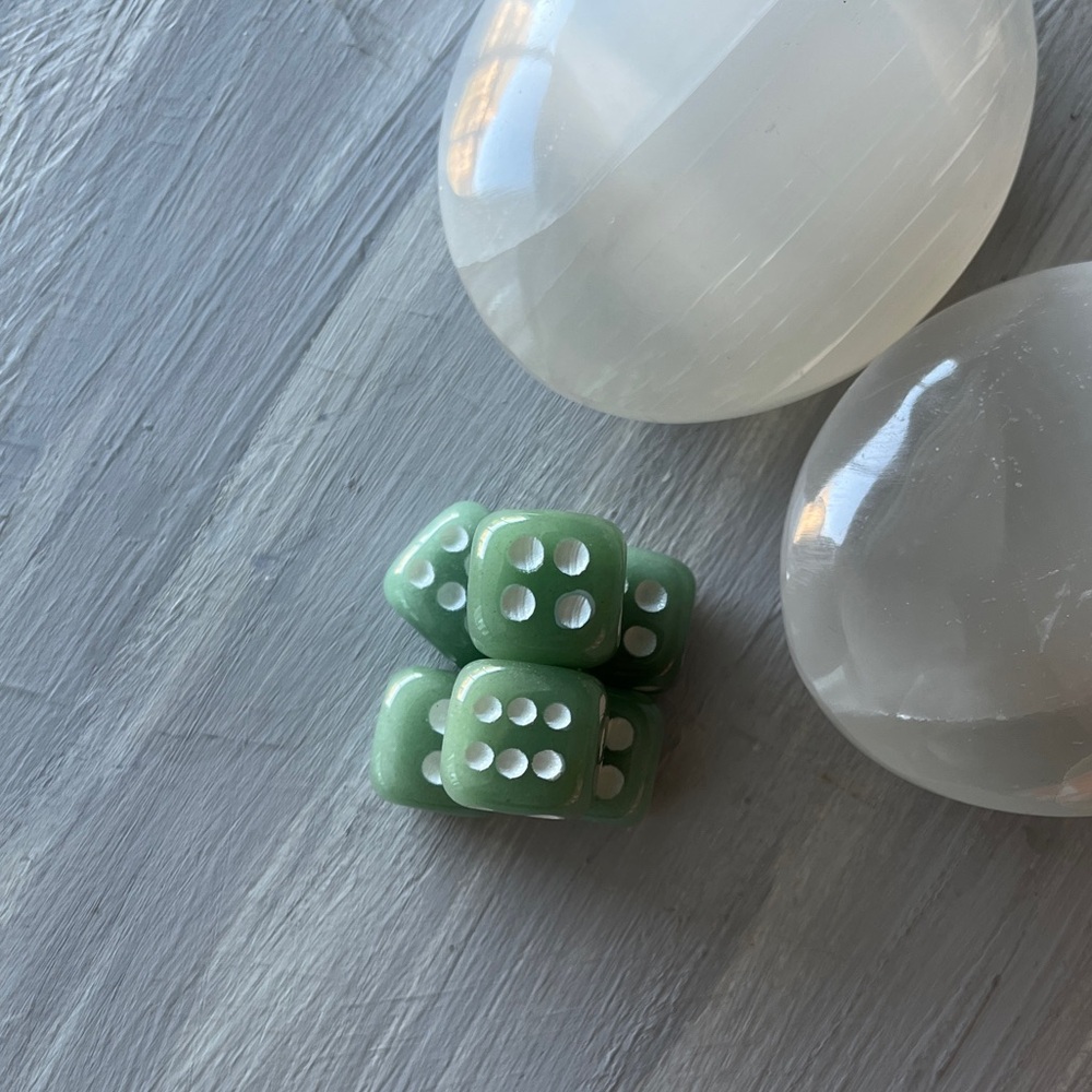 Green aventurine dice pair